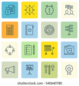 Set Of 16 Project Management Icons. Includes Board, Opportunity, Money And Other Symbols. Beautiful Design Elements.