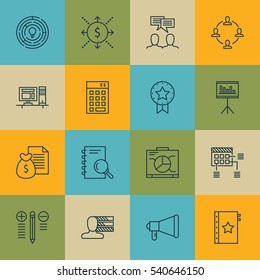 Set Of 16 Project Management Icons. Includes Analysis, Decision Making, Board And Other Symbols. Beautiful Design Elements.