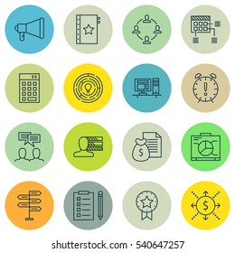 Set Of 16 Project Management Icons. Includes Opportunity, Money, Announcement And Other Symbols. Beautiful Design Elements.
