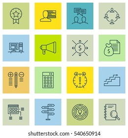 Set Of 16 Project Management Icons. Includes Opportunity, Time Management, Report And Other Symbols. Beautiful Design Elements.