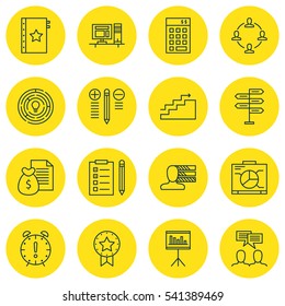 Set Of 16 Project Management Icons. Includes Personal Skills, Report, Reminder And Other Symbols. Beautiful Design Elements.