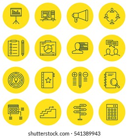 Set Of 16 Project Management Icons. Includes Reminder, Investment, Computer And Other Symbols. Beautiful Design Elements.