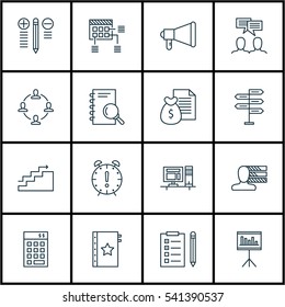 Set Of 16 Project Management Icons. Includes Presentation, Warranty, Investment And Other Symbols. Beautiful Design Elements.