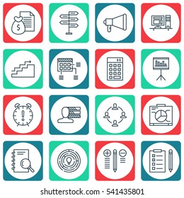 Set Of 16 Project Management Icons. Includes Report, Computer, Presentation And Other Symbols. Beautiful Design Elements.