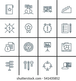Set Of 16 Project Management Icons. Includes Warranty, Decision Making, Growth And Other Symbols. Beautiful Design Elements.