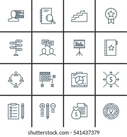 Set Of 16 Project Management Icons. Includes Decision Making, Warranty, Report And Other Symbols. Beautiful Design Elements.