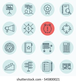 Set Of 16 Project Management Icons. Includes Growth, Schedule, Money And Other Symbols. Beautiful Design Elements.
