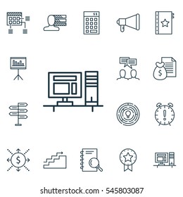 Set Of 16 Project Management Icons. Includes Growth, Innovation, Report And Other Symbols. Beautiful Design Elements.