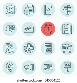 Set Of 16 Project Management Icons. Includes Reminder, Innovation, Computer And Other Symbols. Beautiful Design Elements.