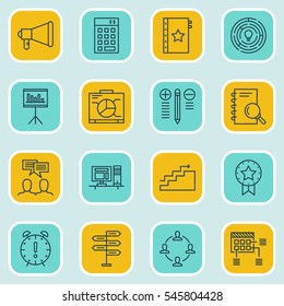 Set Of 16 Project Management Icons. Includes Decision Making, Time Management, Schedule And Other Symbols. Beautiful Design Elements.