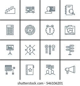 Set Of 16 Project Management Icons. Includes Announcement, Analysis, Personal Skills And Other Symbols. Beautiful Design Elements.