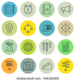 Set Of 16 Project Management Icons. Includes Collaboration, Opportunity, Growth And Other Symbols. Beautiful Design Elements.