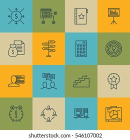 Set Of 16 Project Management Icons. Includes Schedule, Collaboration, Personal Skills And Other Symbols. Beautiful Design Elements.