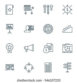 Set Of 16 Project Management Icons. Includes Personal Skills, Warranty, Computer And Other Symbols. Beautiful Design Elements.