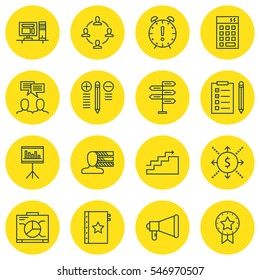 Set Of 16 Project Management Icons. Includes Opportunity, Board, Discussion And Other Symbols. Beautiful Design Elements.