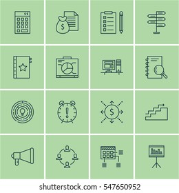 Set Of 16 Project Management Icons. Includes Innovation, Analysis, Investment And Other Symbols. Beautiful Design Elements.