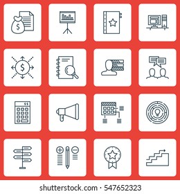 Set Of 16 Project Management Icons. Includes Schedule, Computer, Warranty And Other Symbols. Beautiful Design Elements.