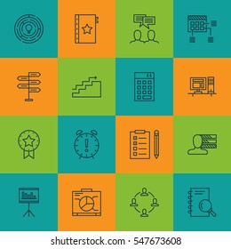 Set Of 16 Project Management Icons. Includes Innovation, Collaboration, Personal Skills And Other Symbols. Beautiful Design Elements.