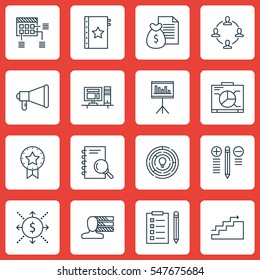 Set Of 16 Project Management Icons. Includes Growth, Warranty, Presentation And Other Symbols. Beautiful Design Elements.