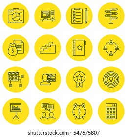 Set Of 16 Project Management Icons. Includes Collaboration, Opportunity, Presentation And Other Symbols. Beautiful Design Elements.