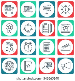 Set Of 16 Project Management Icons. Includes Board, Time Management, Investment And Other Symbols. Beautiful Design Elements.