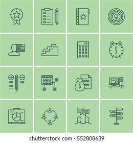 Set Of 16 Project Management Icons. Includes Discussion, Opportunity, Growth And Other Symbols. Beautiful Design Elements.