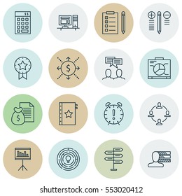 Set Of 16 Project Management Icons. Includes Decision Making, Collaboration, Reminder And Other Symbols. Beautiful Design Elements.