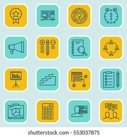 Set Of 16 Project Management Icons. Includes Analysis, Computer, Innovation And Other Symbols. Beautiful Design Elements.