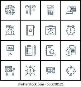 Set Of 16 Project Management Icons. Includes Analysis, Presentation, Schedule And Other Symbols. Beautiful Design Elements.