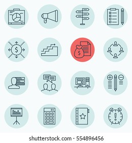 Set Of 16 Project Management Icons. Includes Computer, Presentation, Reminder And Other Symbols. Beautiful Design Elements.