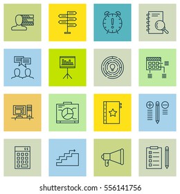 Set Of 16 Project Management Icons. Includes Opportunity, Analysis, Presentation And Other Symbols. Beautiful Design Elements.