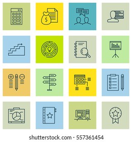 Set Of 16 Project Management Icons. Includes Opportunity, Schedule, Present Badge And Other Symbols. Beautiful Design Elements.
