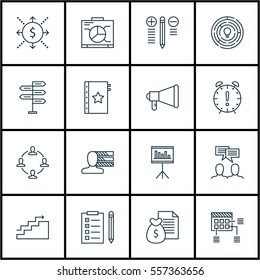 Set Of 16 Project Management Icons. Includes Time Management, Opportunity, Reminder And Other Symbols. Beautiful Design Elements.
