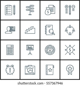 Set Of 16 Project Management Icons. Includes Personal Skills, Present Badge, Report And Other Project Management Icons Symbols. Beautiful Design Elements.