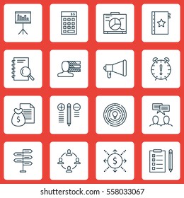 Set Of 16 Project Management Icons. Includes Collaboration, Board, Discussion And Other Symbols. Beautiful Design Elements.
