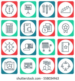 Set Of 16 Project Management Icons. Includes Investment, Board, Analysis And Other Symbols. Beautiful Design Elements.