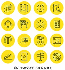 Set Of 16 Project Management Icons. Includes Opportunity, Decision Making, Report And Other Symbols. Beautiful Design Elements.