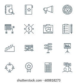 Set Of 16 Project Management Icons. Includes Schedule, Investment, Discussion And Other Symbols. Beautiful Design Elements.