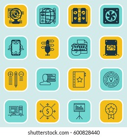 Set Of 16 Project Management Icons. Includes Analysis, Decision Making, Schedule And Other Symbols. Beautiful Design Elements.