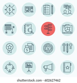 Set Of 16 Project Management Icons. Includes Reminder, Innovation, Computer And Other Symbols. Beautiful Design Elements.