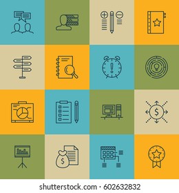 Set Of 16 Project Management Icons. Includes Board, Presentation, Warranty And Other Symbols. Beautiful Design Elements.