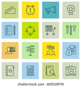 Set Of 16 Project Management Icons. Includes Reminder, Opportunity, Schedule And Other Symbols. Beautiful Design Elements.