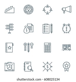 Set Of 16 Project Management Icons. Includes Computer, Analysis, Investment And Other Symbols. Beautiful Design Elements.