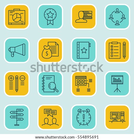 Set Of 16 Project Management Icons. Includes Discussion, Presentation, Personal Skills And Other Symbols. Beautiful Design Elements.
