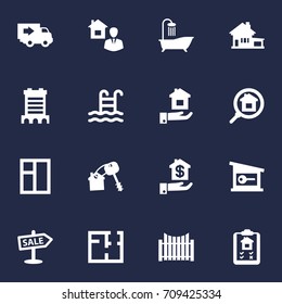Set Of 16 Property Icons Set.Collection Of Advertisement, Pool, Hypothec And Other Elements.