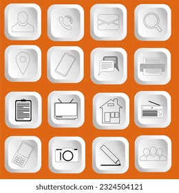 Set of 16 Quality icons on white background  ( People, Telephone, Message, Search, Location, Mobile, Printer,Television, Home, Radio, Camera, Pencil, Clipboard)