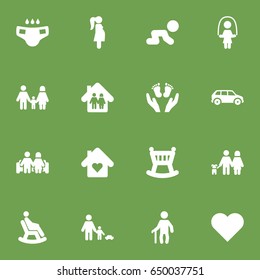 Set Of 16 Relatives Icons Set.Collection Of Expectant Mother, Father With Son, House And Other Elements.
