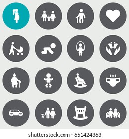 Set Of 16 Relatives Icons Set.Collection Of Rocking Chair, Cot, Married And Other Elements.