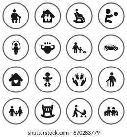Set Of 16 Relatives Icons Set.Collection Of Relatives, Nappy, Kid And Other Elements.