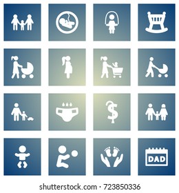 Set Of 16 Relatives Icons Set.Collection Of Look After, Playing, Cot And Other Elements.
